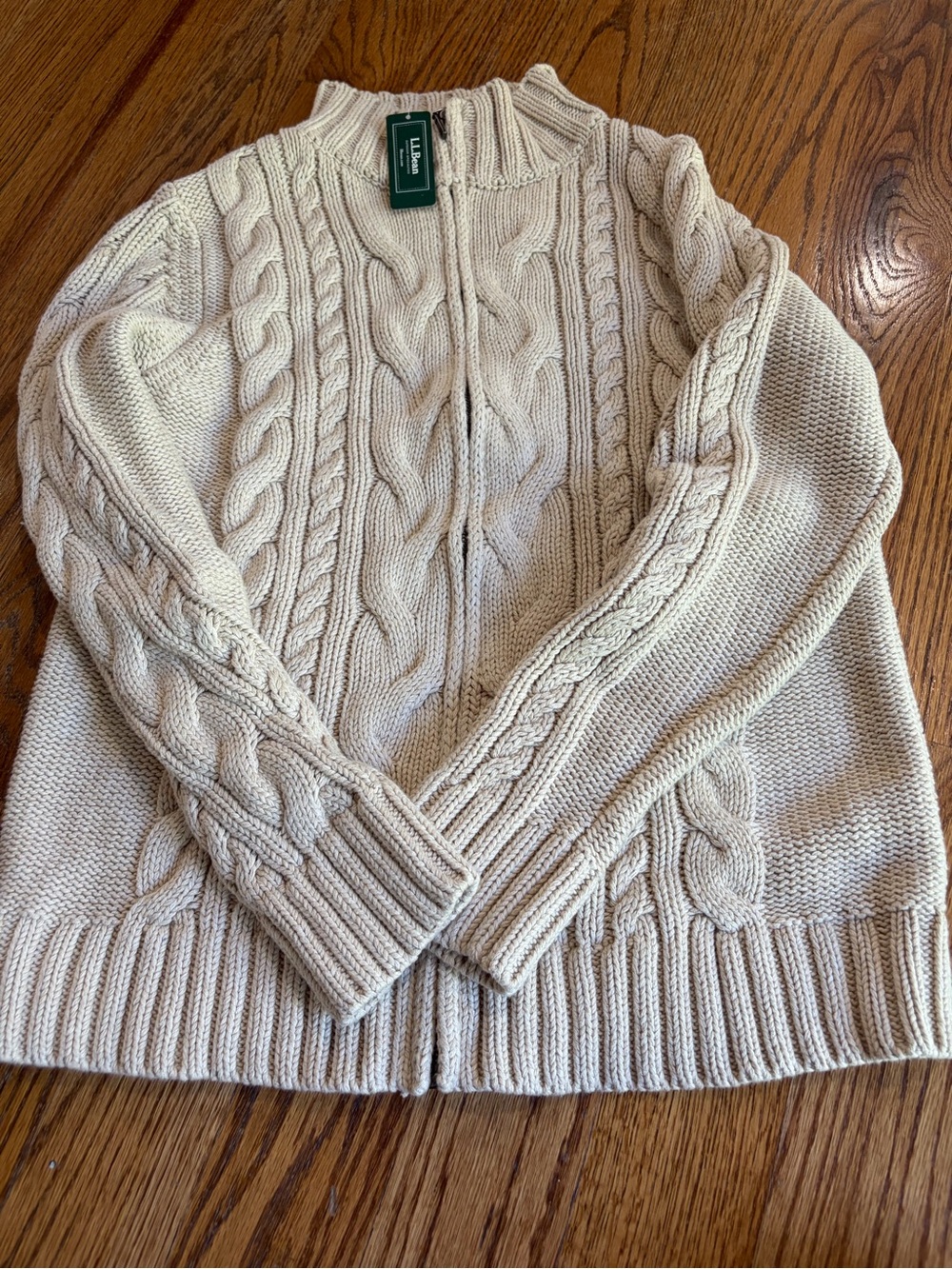 L.L. Bean Cream Cable Zip-Up Cardigan Sweater